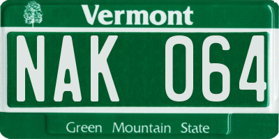VT license plate NAK064