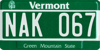 VT license plate NAK067