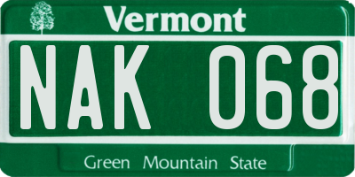 VT license plate NAK068