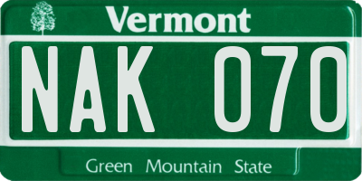 VT license plate NAK070
