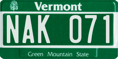 VT license plate NAK071