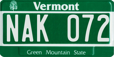VT license plate NAK072