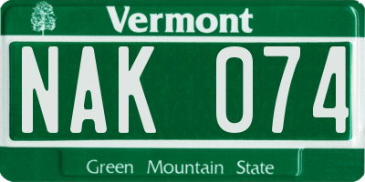 VT license plate NAK074