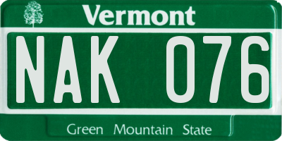 VT license plate NAK076