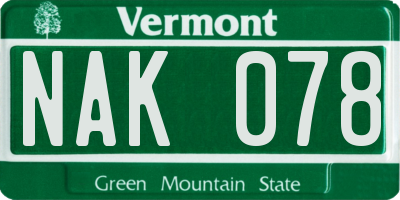 VT license plate NAK078
