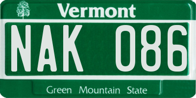 VT license plate NAK086