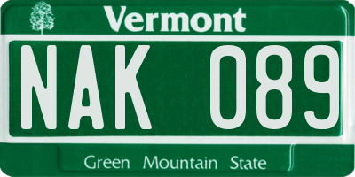VT license plate NAK089