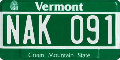 VT license plate NAK091