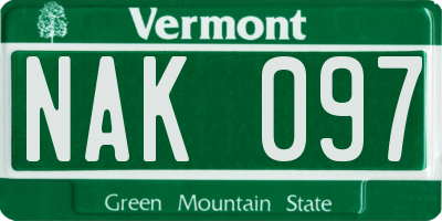 VT license plate NAK097
