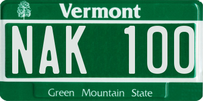 VT license plate NAK100