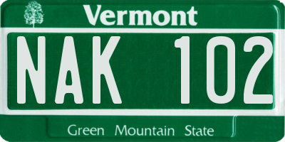VT license plate NAK102