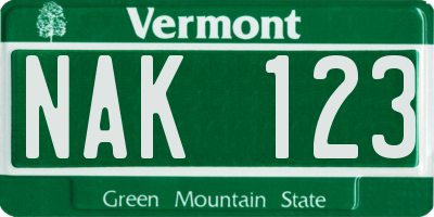 VT license plate NAK123