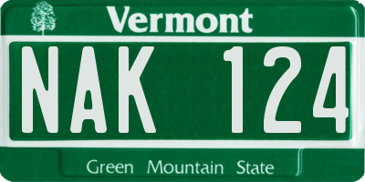 VT license plate NAK124