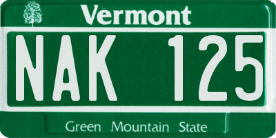VT license plate NAK125