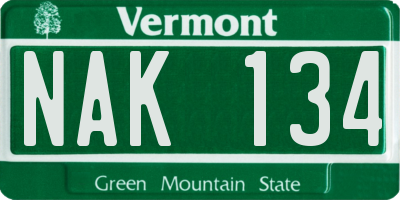 VT license plate NAK134