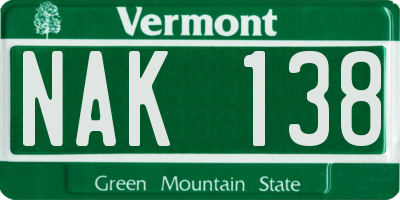 VT license plate NAK138