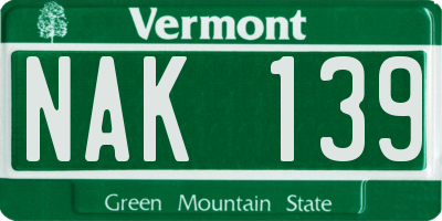 VT license plate NAK139