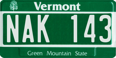 VT license plate NAK143