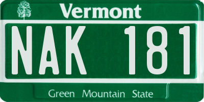 VT license plate NAK181