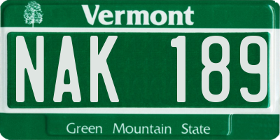 VT license plate NAK189