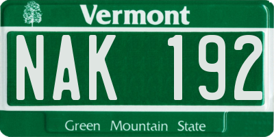 VT license plate NAK192