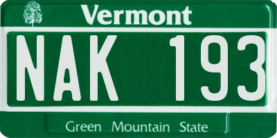 VT license plate NAK193