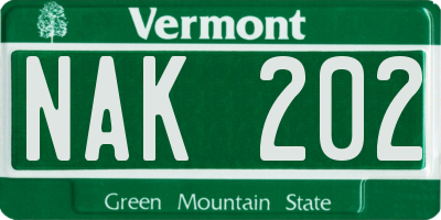 VT license plate NAK202