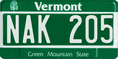 VT license plate NAK205