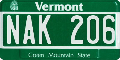 VT license plate NAK206