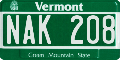 VT license plate NAK208