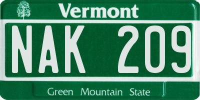 VT license plate NAK209