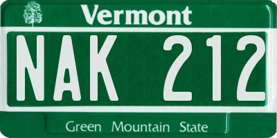 VT license plate NAK212