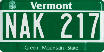 VT license plate NAK217