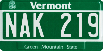 VT license plate NAK219