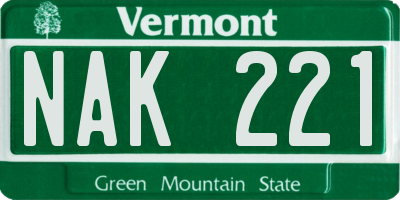 VT license plate NAK221