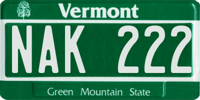VT license plate NAK222