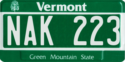VT license plate NAK223
