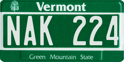 VT license plate NAK224