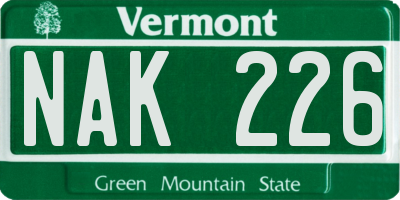 VT license plate NAK226