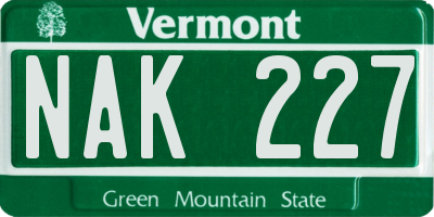 VT license plate NAK227