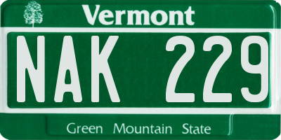 VT license plate NAK229