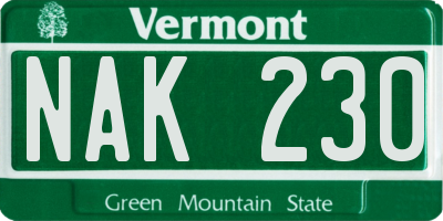 VT license plate NAK230