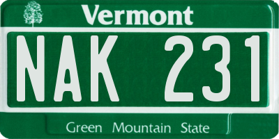VT license plate NAK231