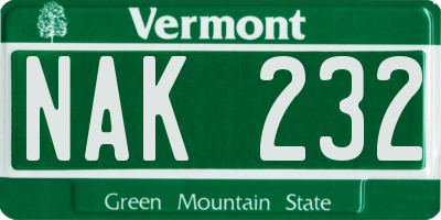 VT license plate NAK232