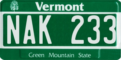 VT license plate NAK233