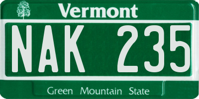 VT license plate NAK235