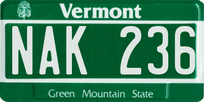 VT license plate NAK236