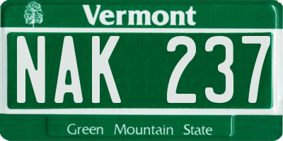 VT license plate NAK237