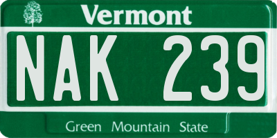 VT license plate NAK239