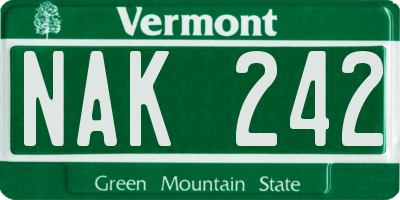 VT license plate NAK242